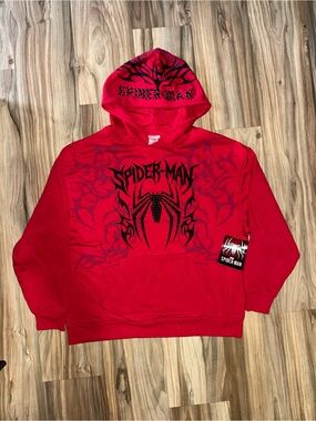 Spiderman Red Hoodie with Black Spider Graphic